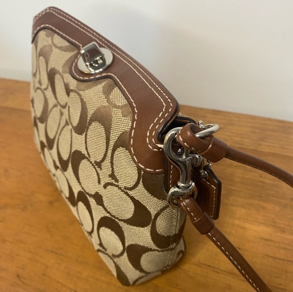 Coach Handbags - Coach Signature Canvas and Leather Turn-Lock Clutch/Wristlet